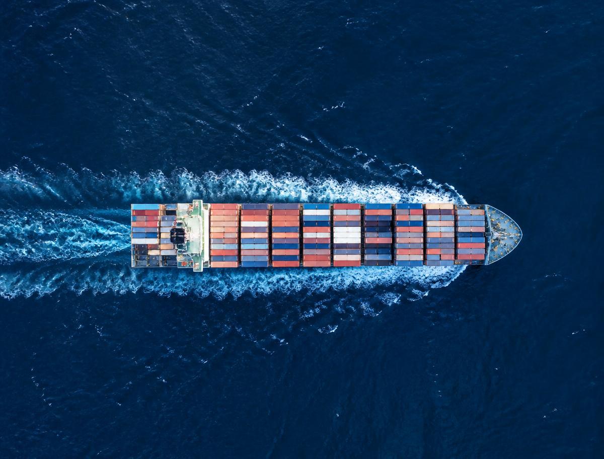 Container ship carrying ocean freight at sea