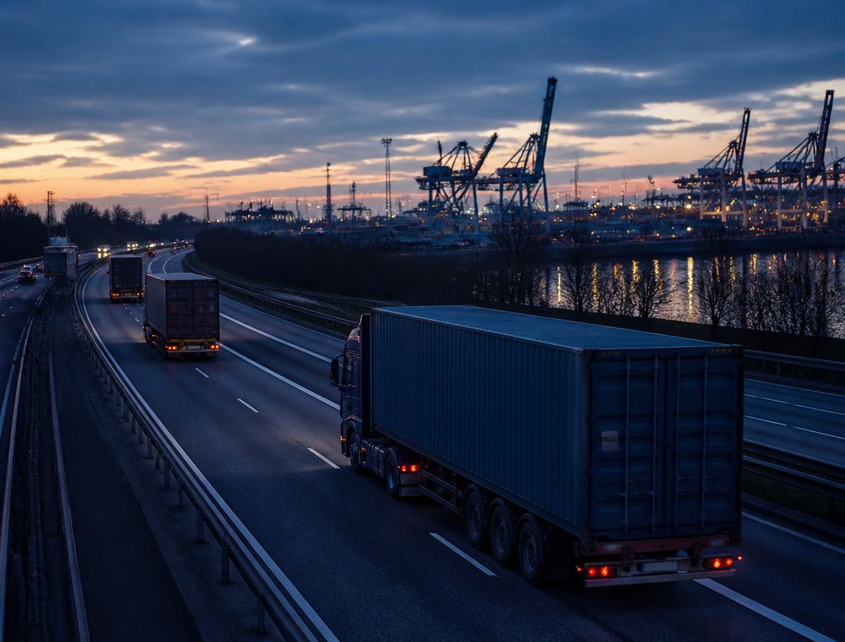 Freight truck travelling on a coastal highway